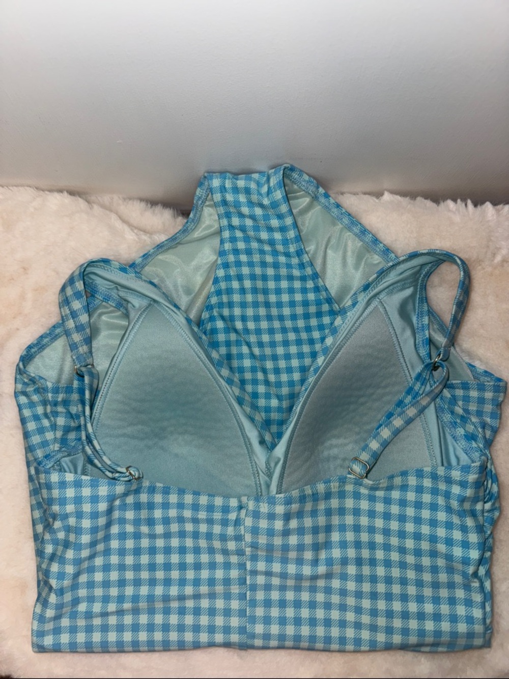 Lands’ End Blue Gingham One Piece Swimsuit w Twist Front Women’s 12 L - Picture 7 of 12